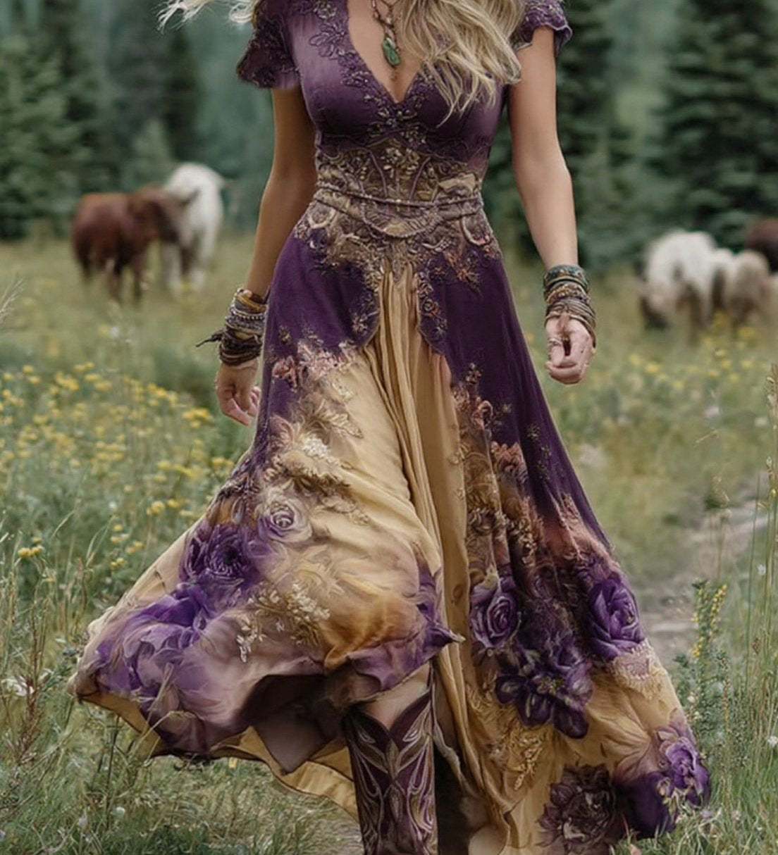 Serena™ | Lühike Maxi Kleit Lilleline Lavendel Elegantse Puudutusega