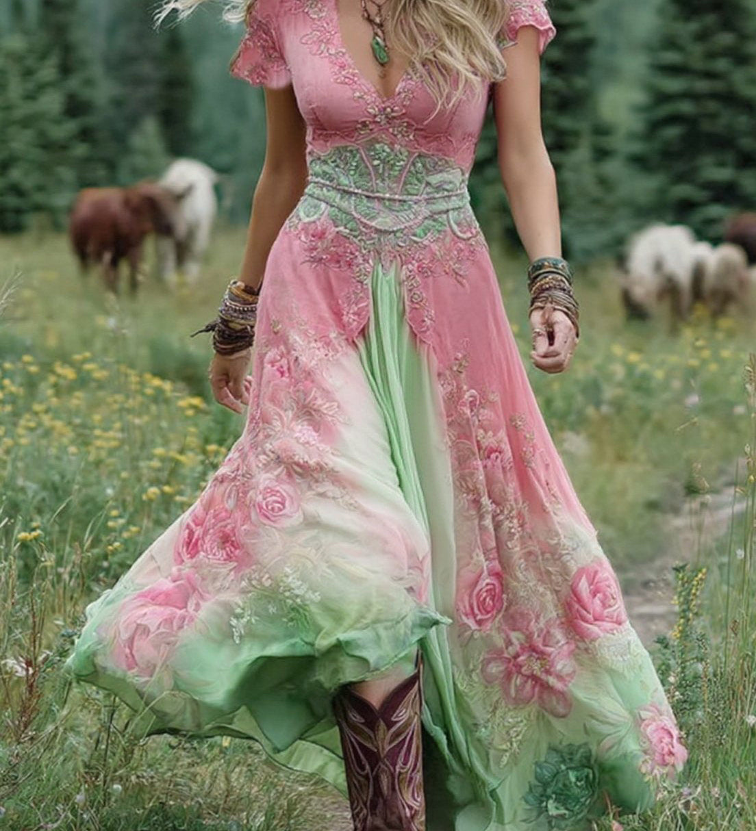 Serena™ | Lühike Maxi Kleit Lilleline Lavendel Elegantse Puudutusega