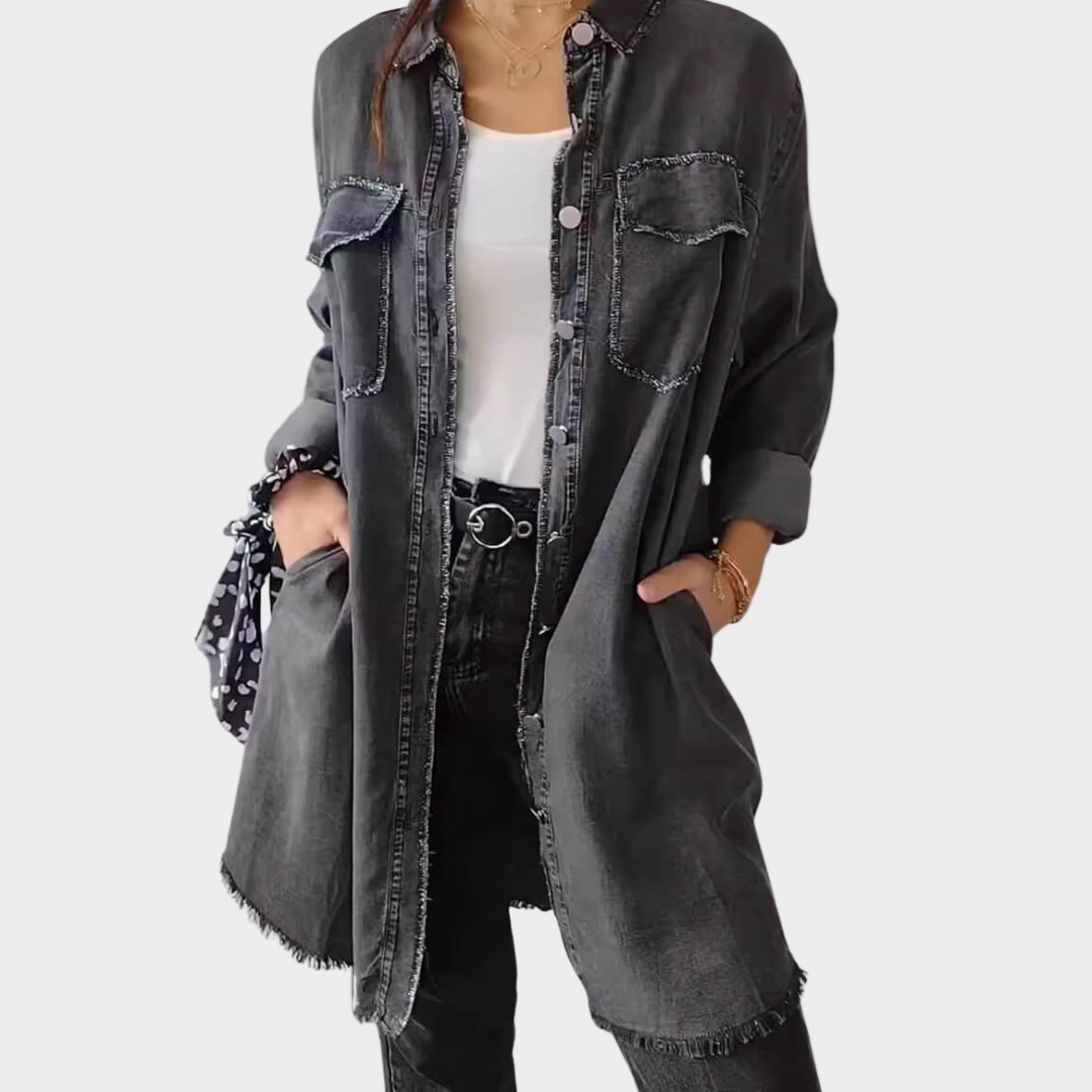 Pikkade varrukatega denim särgid klassikalise kraega
