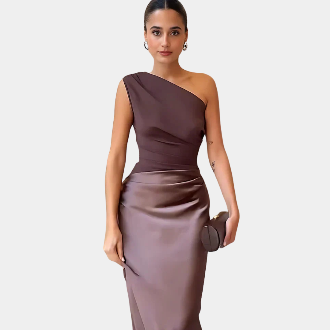 Aleida | Ühe Õla Satin Maxi Kleid