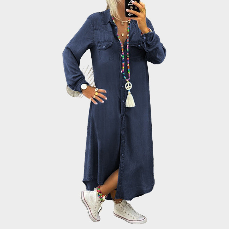 Pikkade varrukatega denim maxi kleit