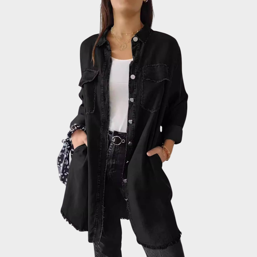 Pikkade varrukatega denim särgid klassikalise kraega