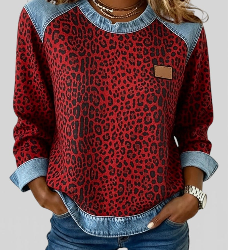 Marta™ | Denimist sviiter leopardimustriga