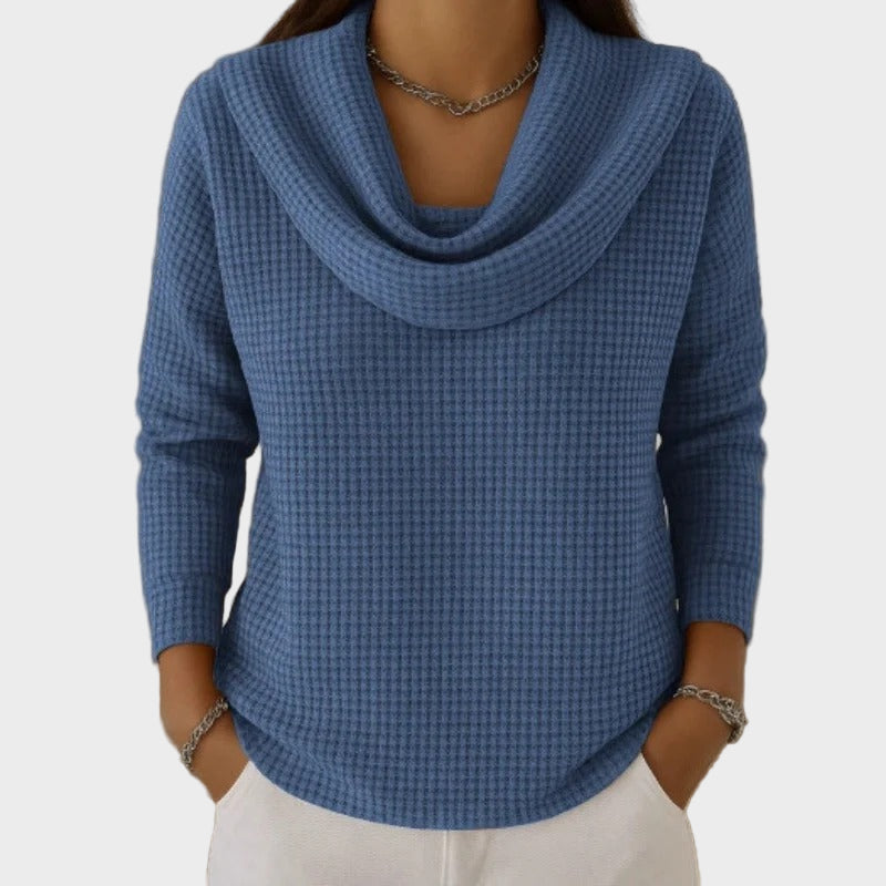 Mia – Soe Vafli Kootud Pullover Elegantse Kraega