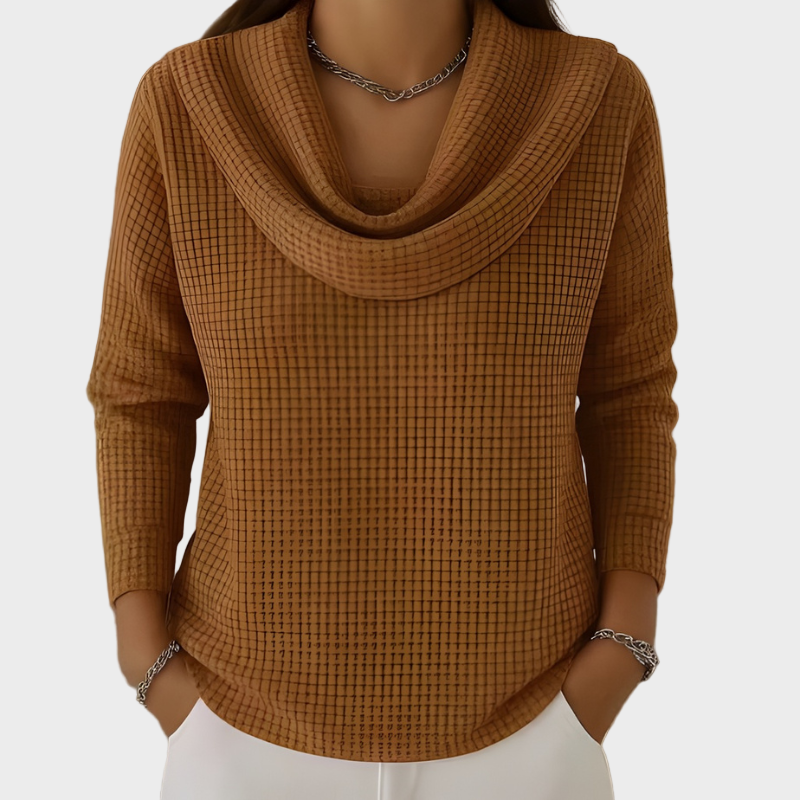 Mia – Soe Vafli Kootud Pullover Elegantse Kraega