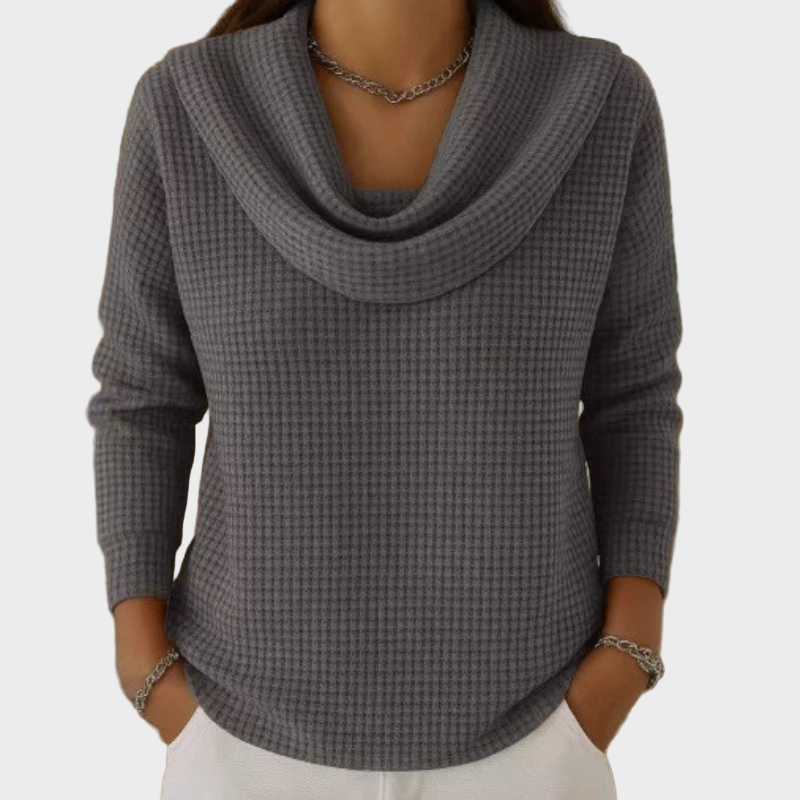 Mia – Soe Vafli Kootud Pullover Elegantse Kraega