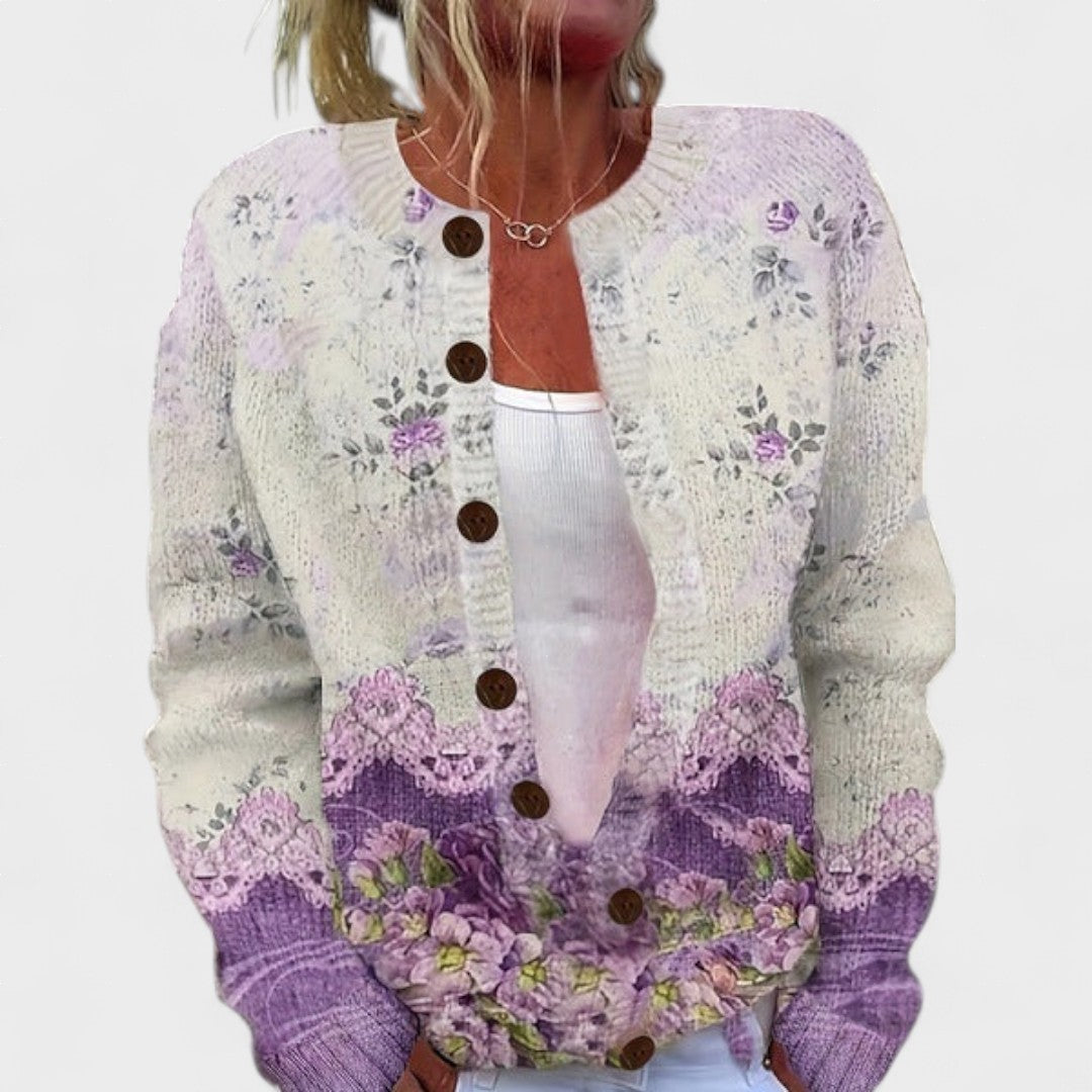 Clara™ | Elegantne cardigan lillemustriga