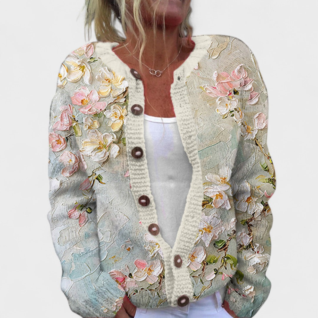 Clara™ | Elegantne cardigan lillemustriga