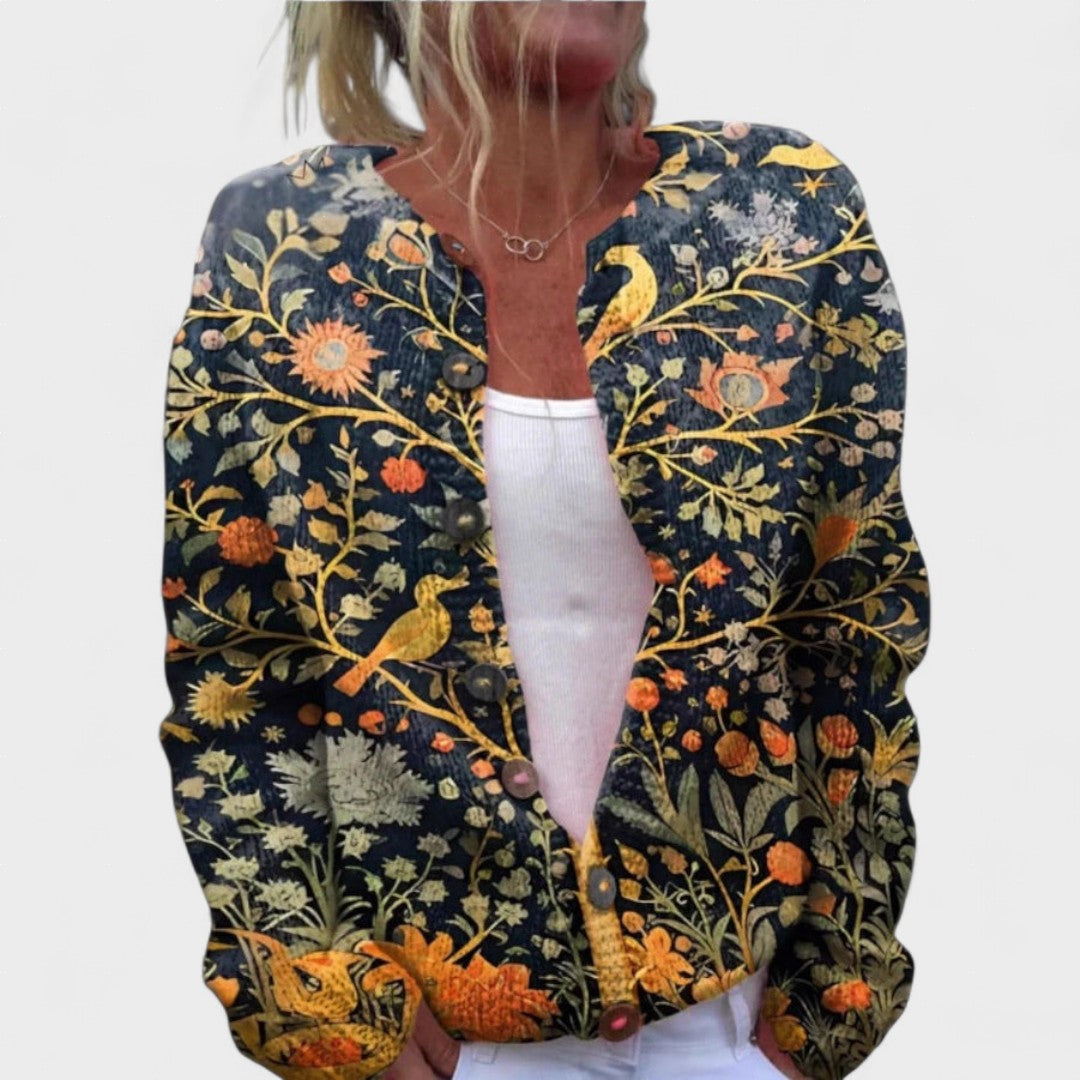 Clara™ | Elegantne cardigan lillemustriga