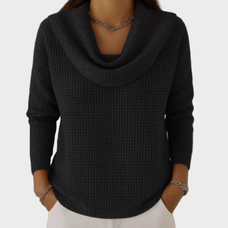 Mia – Soe Vafli Kootud Pullover Elegantse Kraega