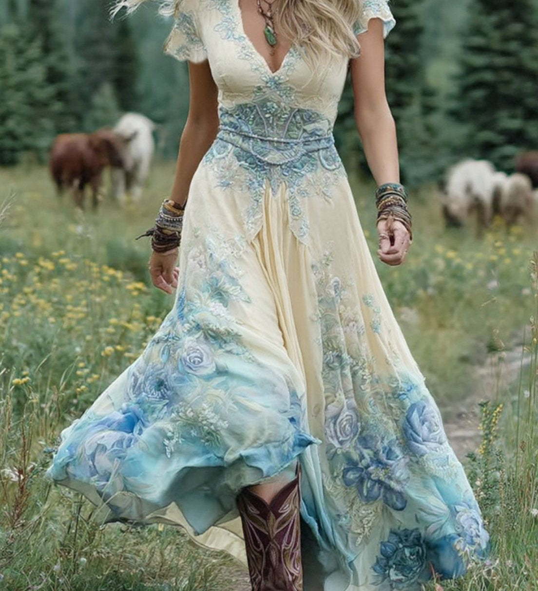 Serena™ | Lühike Maxi Kleit Lilleline Lavendel Elegantse Puudutusega
